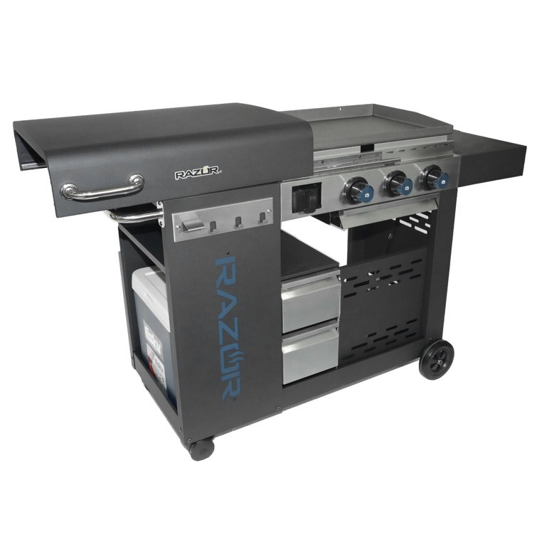 Black Stainless Steel 3-Burner Propane Gas Grill with Fixed Shelves