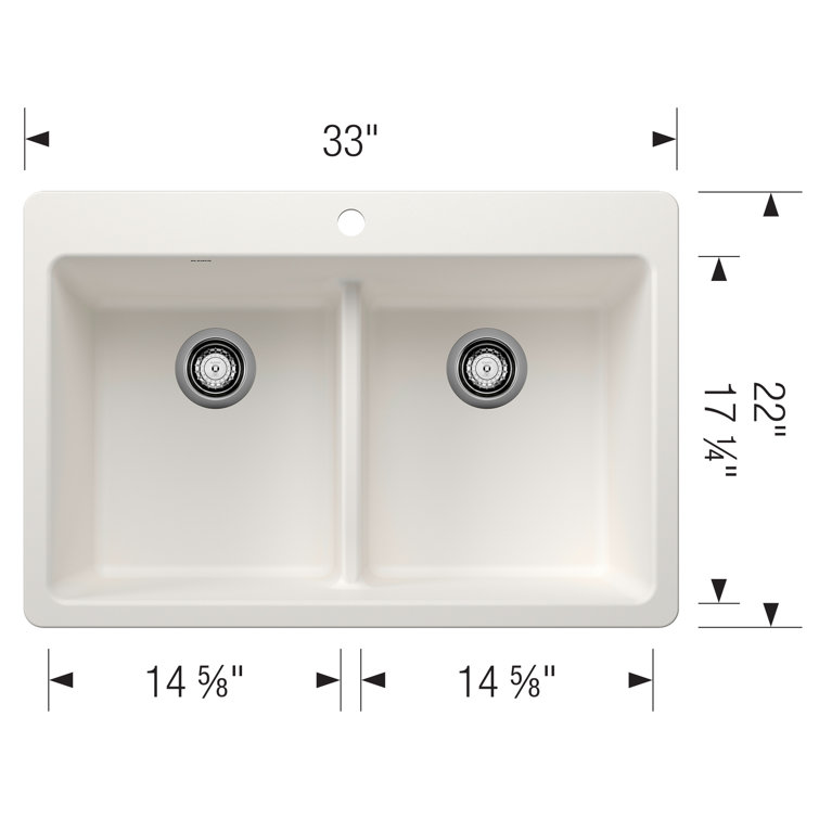 Liven 33" White Stone Double Bowl Drop-In Kitchen Sink