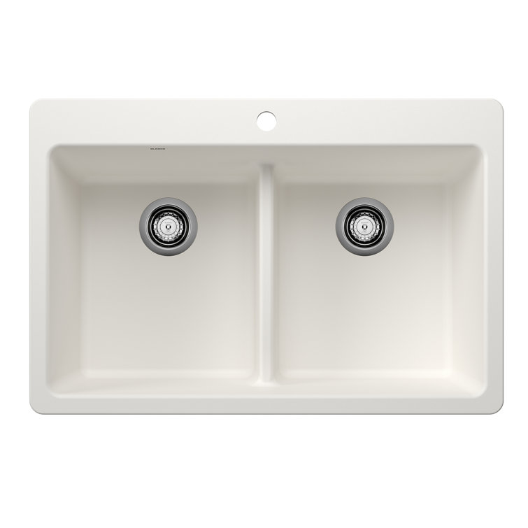 Liven 33" White Stone Double Bowl Drop-In Kitchen Sink