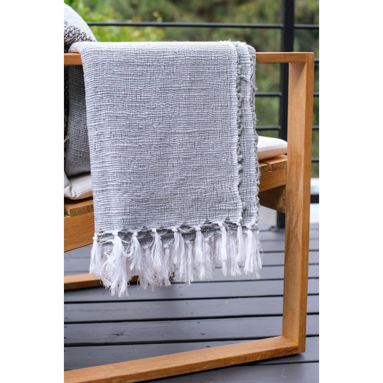 Shore Blue Hand-Loomed Throw Blanket with Tassels