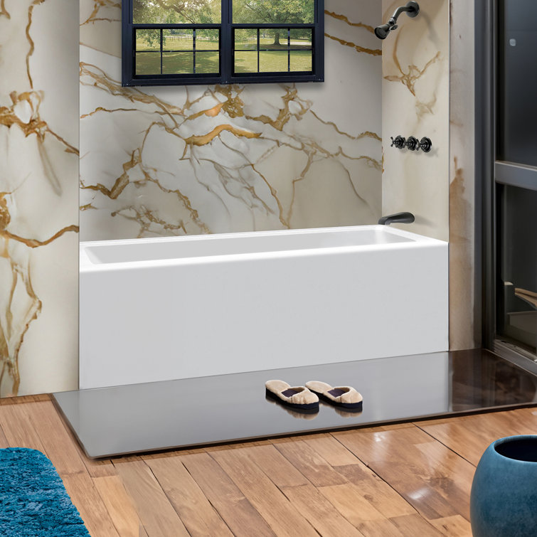 Glossy White Acrylic Alcove Soaking Bathtub with Apron Front, 60" x 32"