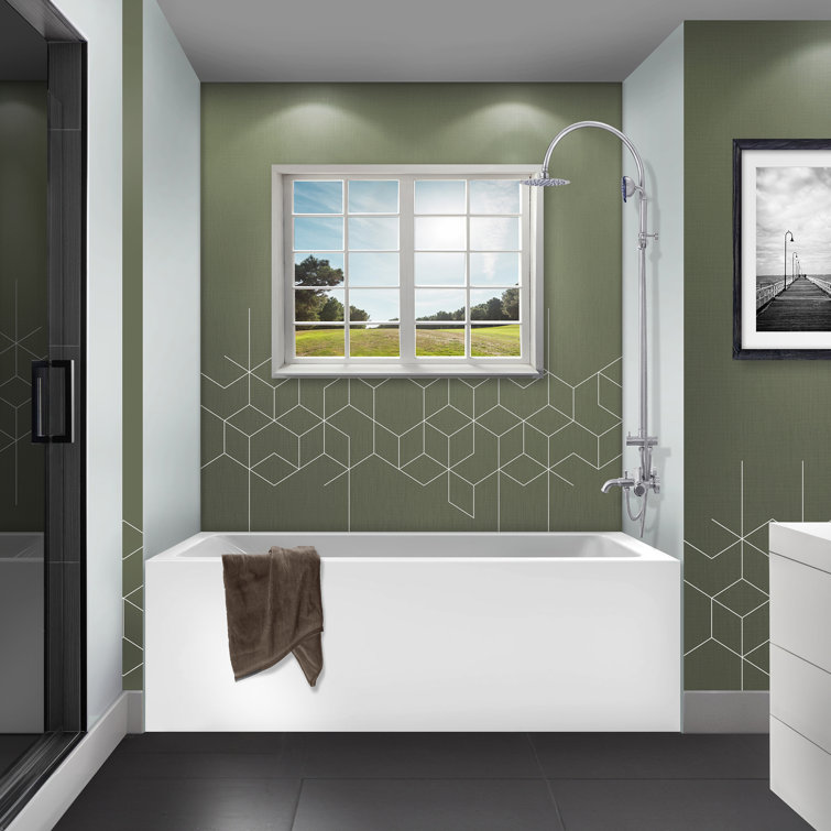 Glossy White Acrylic Alcove Soaking Bathtub with Apron Front