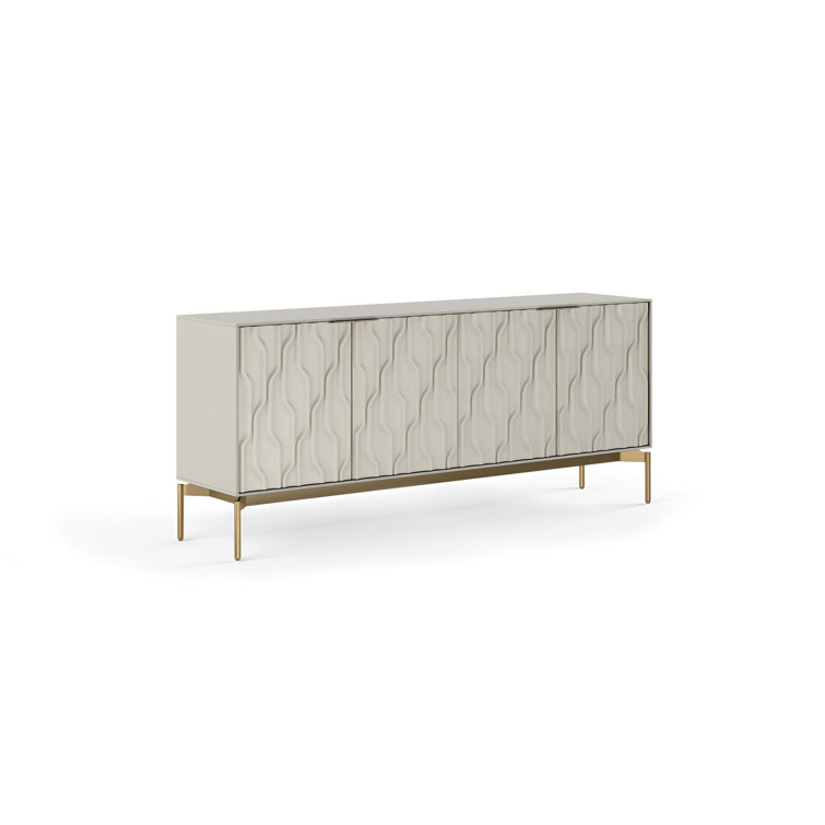 Stone and Brushed Brass MDF Sideboard with Tempered Glass Shelves
