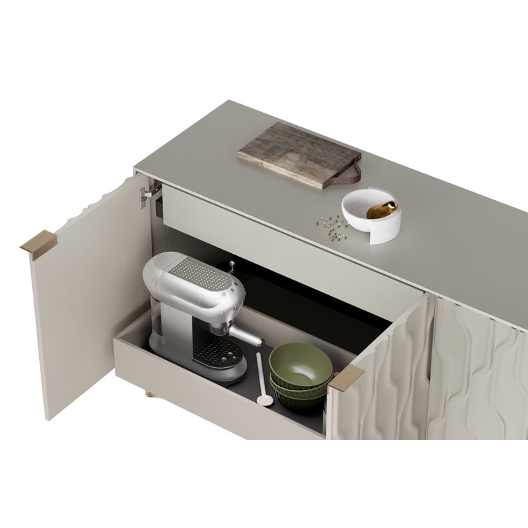 Stone and Brushed Brass MDF Sideboard with Tempered Glass Shelves