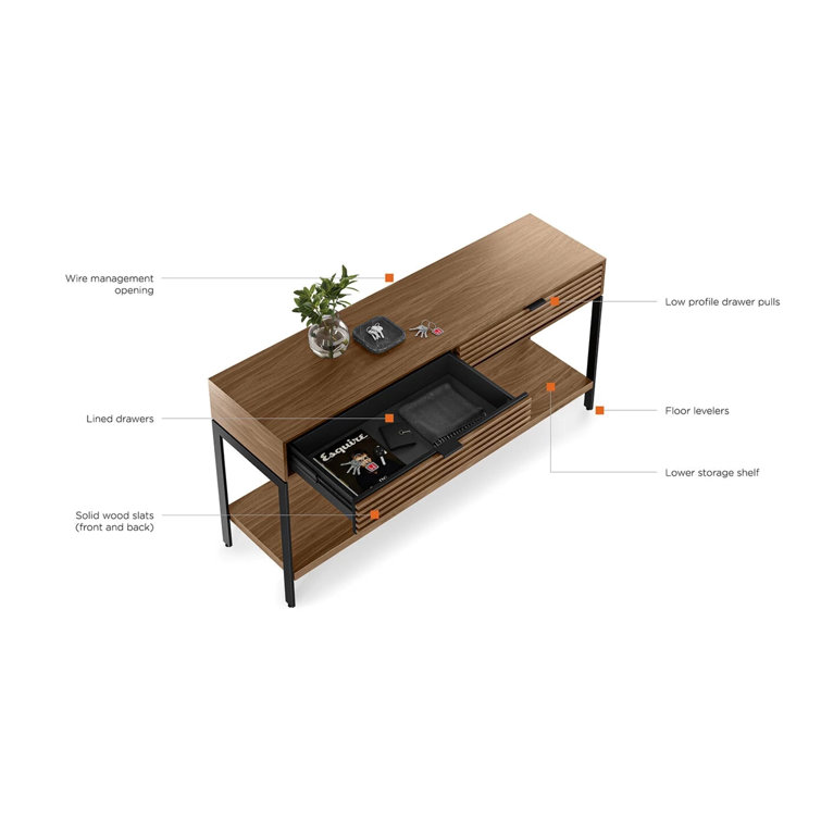 Cora 60'' Natural Walnut and Black Console Table with Storage
