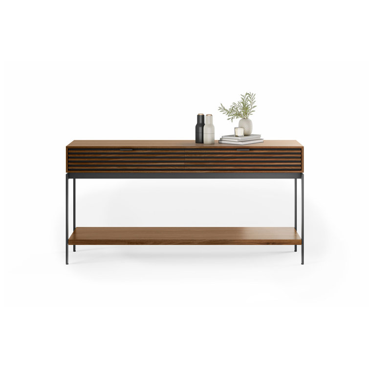 Cora 60'' Natural Walnut and Black Console Table with Storage