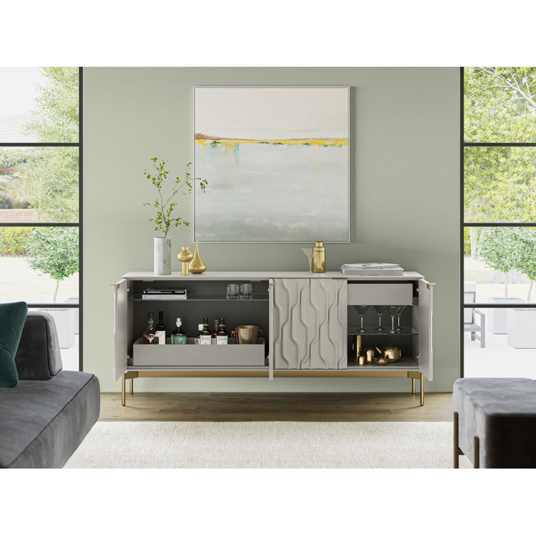 Stone and Brushed Brass MDF Sideboard with Tempered Glass Shelves