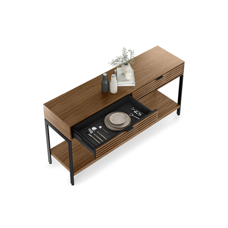 Cora 60'' Natural Walnut and Black Console Table with Storage
