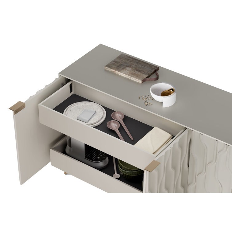 Stone and Brushed Brass MDF Sideboard with Tempered Glass Shelves