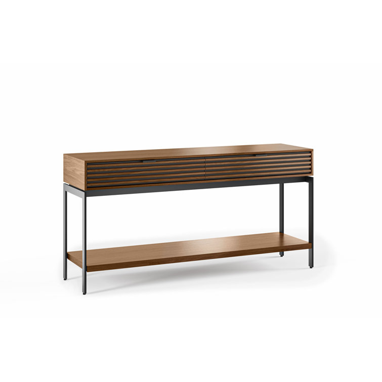 Cora 60'' Natural Walnut and Black Console Table with Storage
