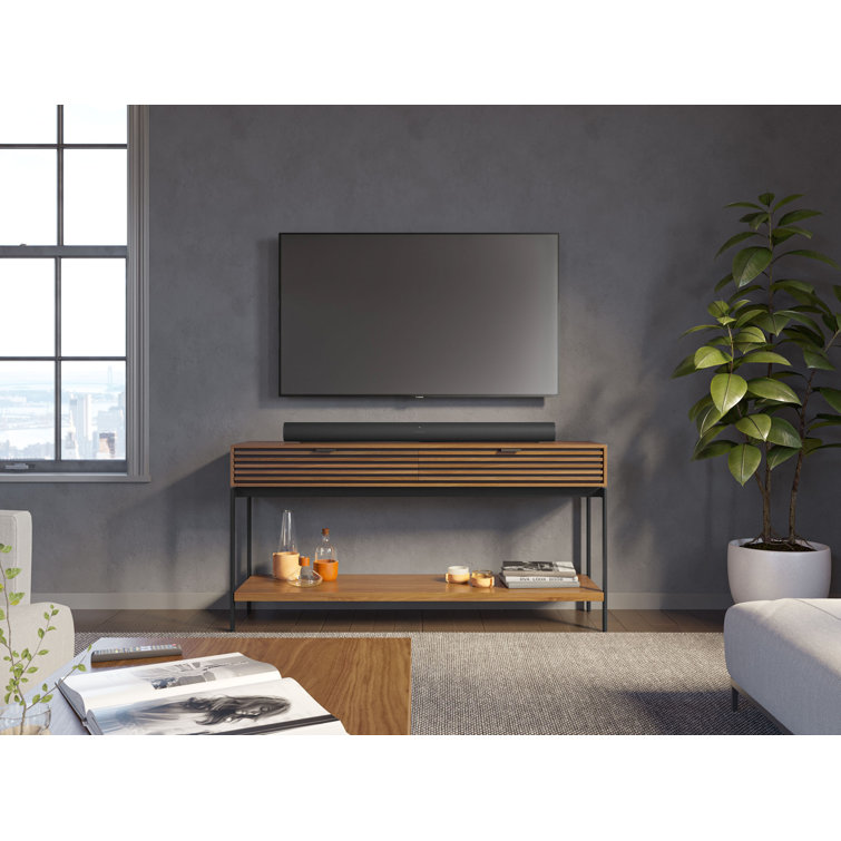 Cora 60'' Natural Walnut and Black Console Table with Storage