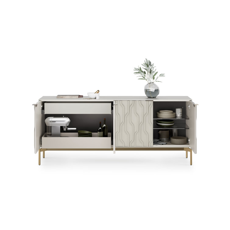Stone and Brushed Brass MDF Sideboard with Tempered Glass Shelves