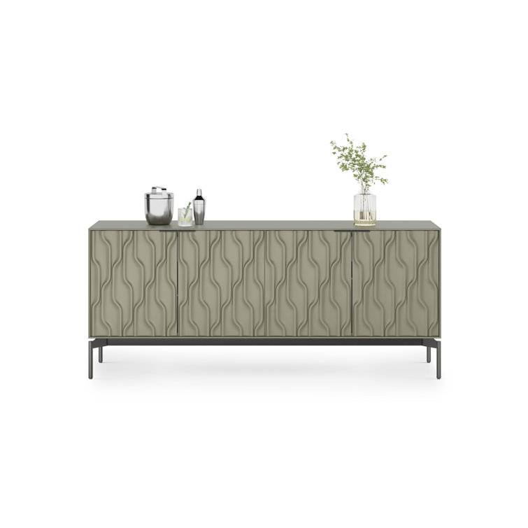 Moss and Brushed Carbon 80'' Modern Sideboard with Glass Shelves