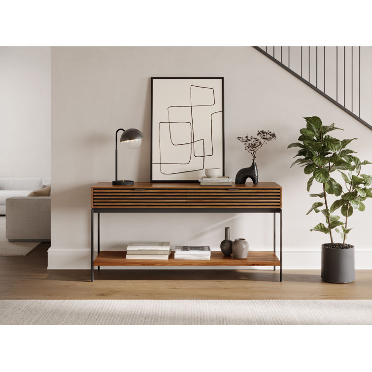 Cora 60'' Natural Walnut and Black Console Table with Storage