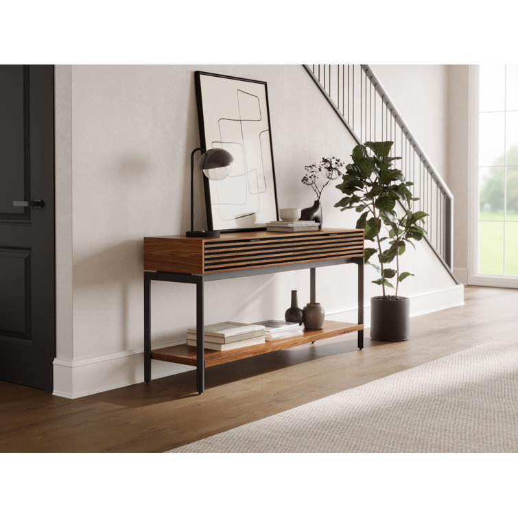 Cora 60'' Natural Walnut and Black Console Table with Storage