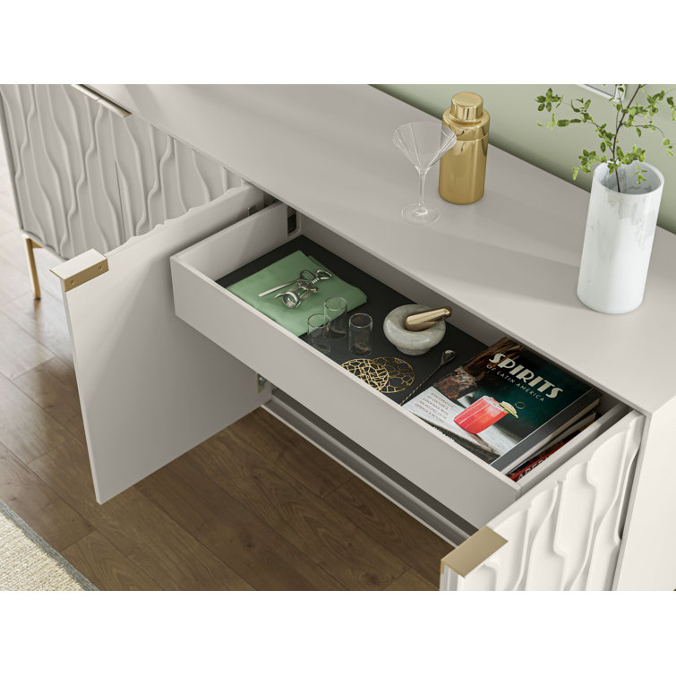 Stone and Brushed Brass MDF Sideboard with Tempered Glass Shelves