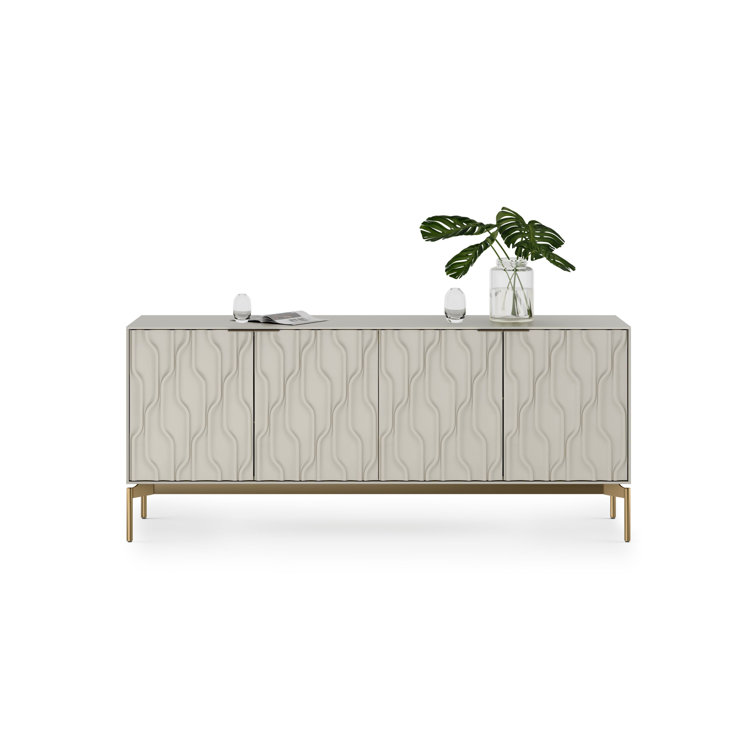 Stone and Brushed Brass MDF Sideboard with Tempered Glass Shelves