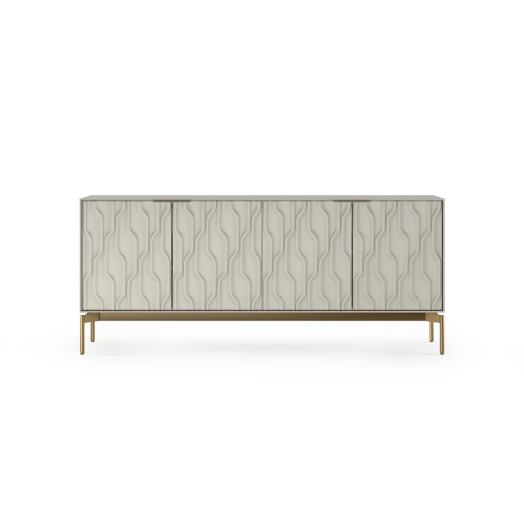 Stone and Brushed Brass MDF Sideboard with Tempered Glass Shelves