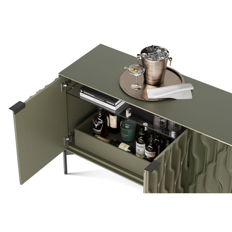 Moss and Brushed Carbon 80'' Modern Sideboard with Glass Shelves