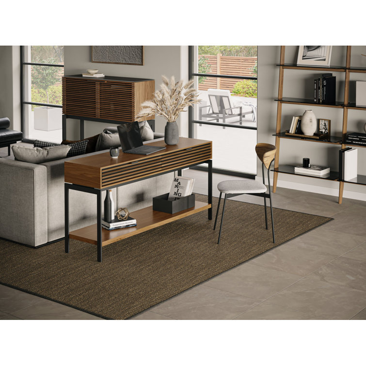Cora 60'' Natural Walnut and Black Console Table with Storage