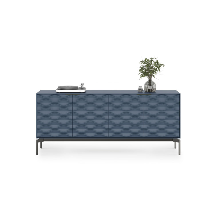 Ocean Blue MDF and Steel Sideboard with Clear Glass Shelves