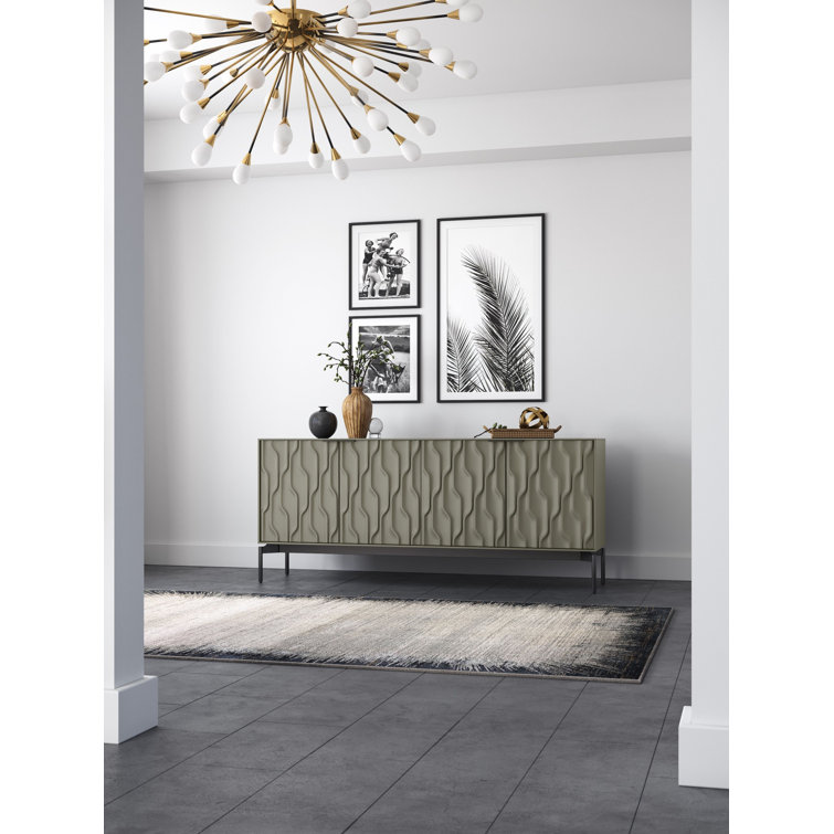 Moss and Brushed Carbon 80'' Modern Sideboard with Glass Shelves