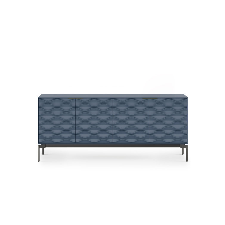 Ocean Blue MDF and Steel Sideboard with Clear Glass Shelves