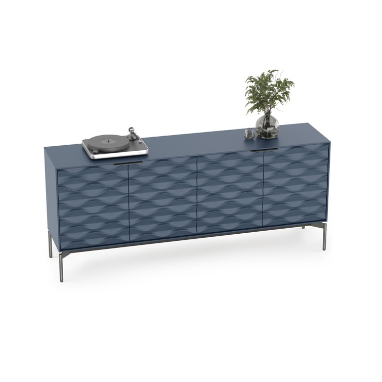 Ocean Blue MDF and Steel Sideboard with Clear Glass Shelves