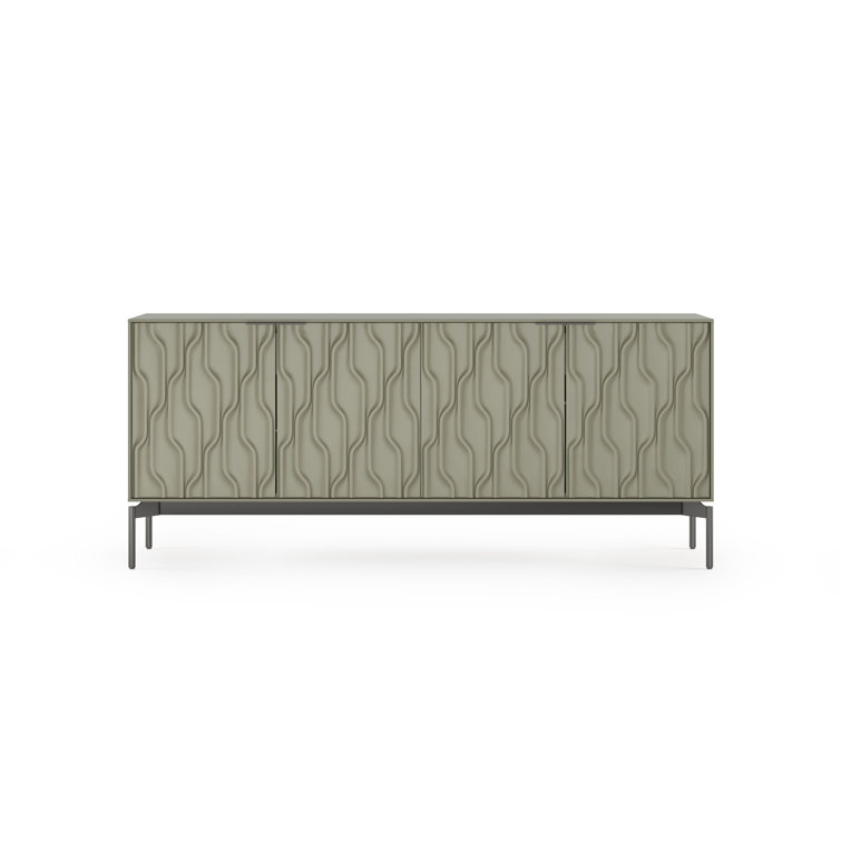 Moss and Brushed Carbon 80'' Modern Sideboard with Glass Shelves