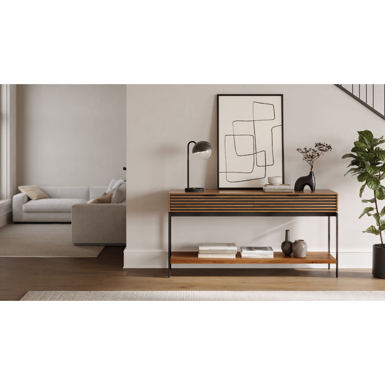 Cora 60'' Natural Walnut and Black Console Table with Storage