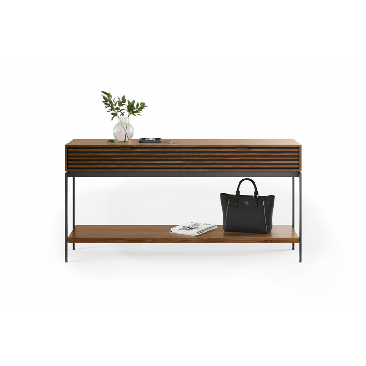 Cora 60'' Natural Walnut and Black Console Table with Storage