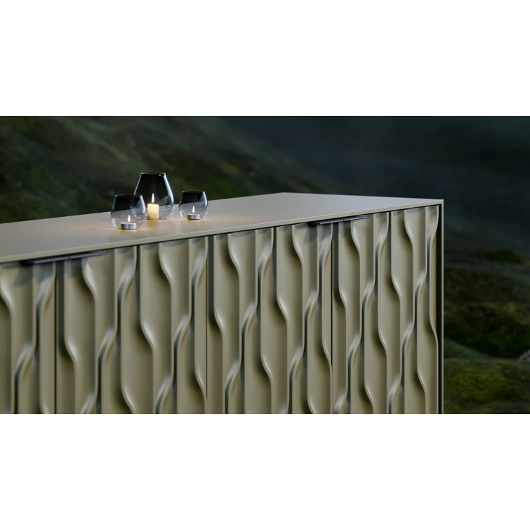 Moss and Brushed Carbon 80'' Modern Sideboard with Glass Shelves