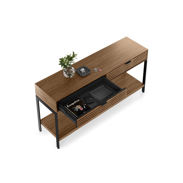 Cora 60'' Natural Walnut and Black Console Table with Storage