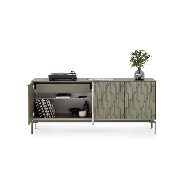 Moss and Brushed Carbon 80'' Modern Sideboard with Glass Shelves