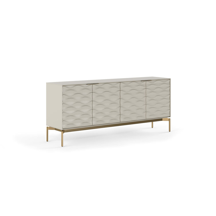 Stone and Brushed Brass 80'' MDF and Glass Sideboard