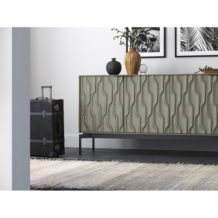 Moss and Brushed Carbon 80'' Modern Sideboard with Glass Shelves