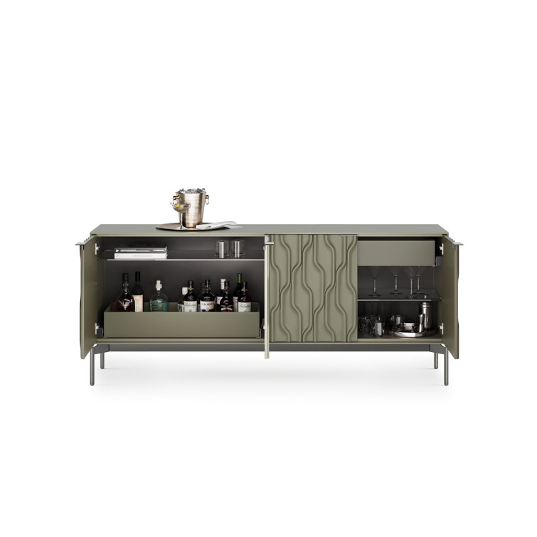 Moss and Brushed Carbon 80'' Modern Sideboard with Glass Shelves