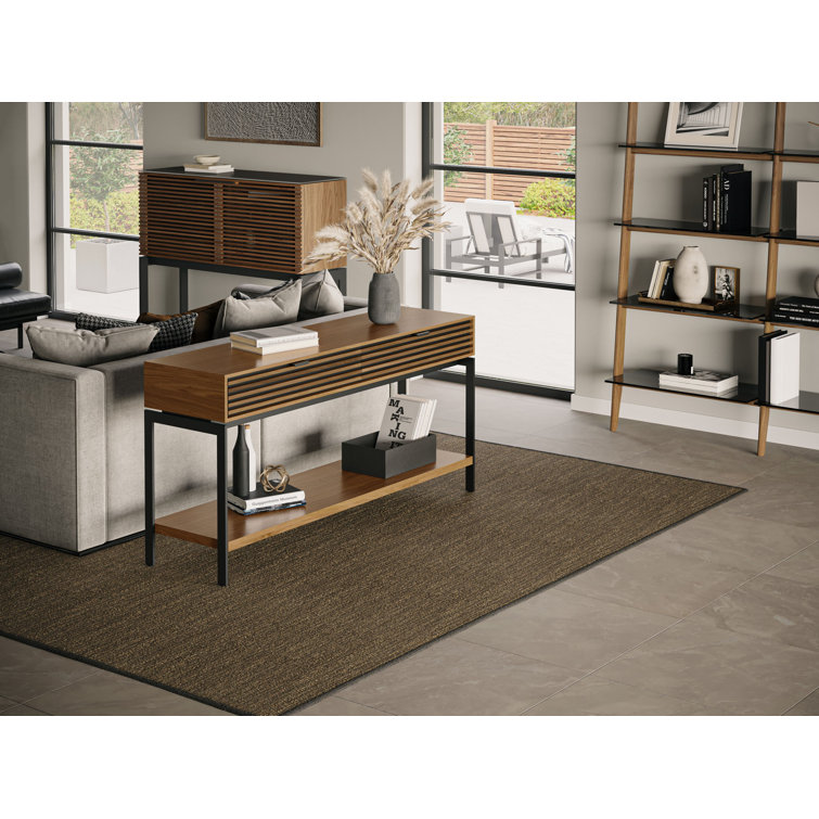 Cora 60'' Natural Walnut and Black Console Table with Storage