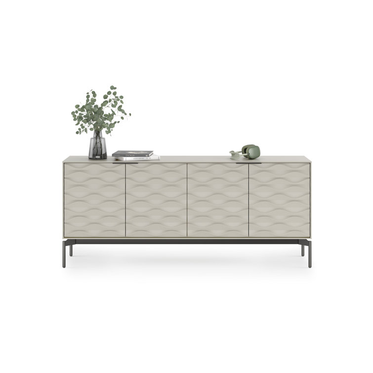 Stone and Brushed Carbon MDF Sideboard with Clear Glass Shelves