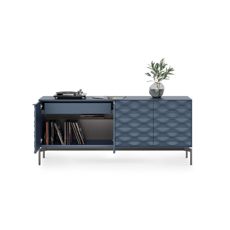 Ocean Blue MDF and Steel Sideboard with Clear Glass Shelves