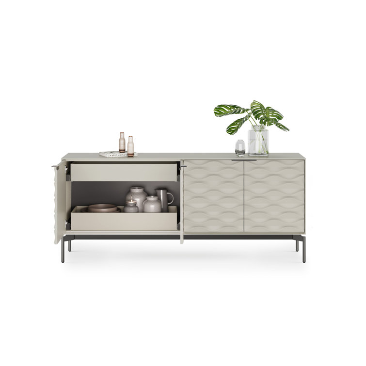 Stone and Brushed Carbon MDF Sideboard with Clear Glass Shelves