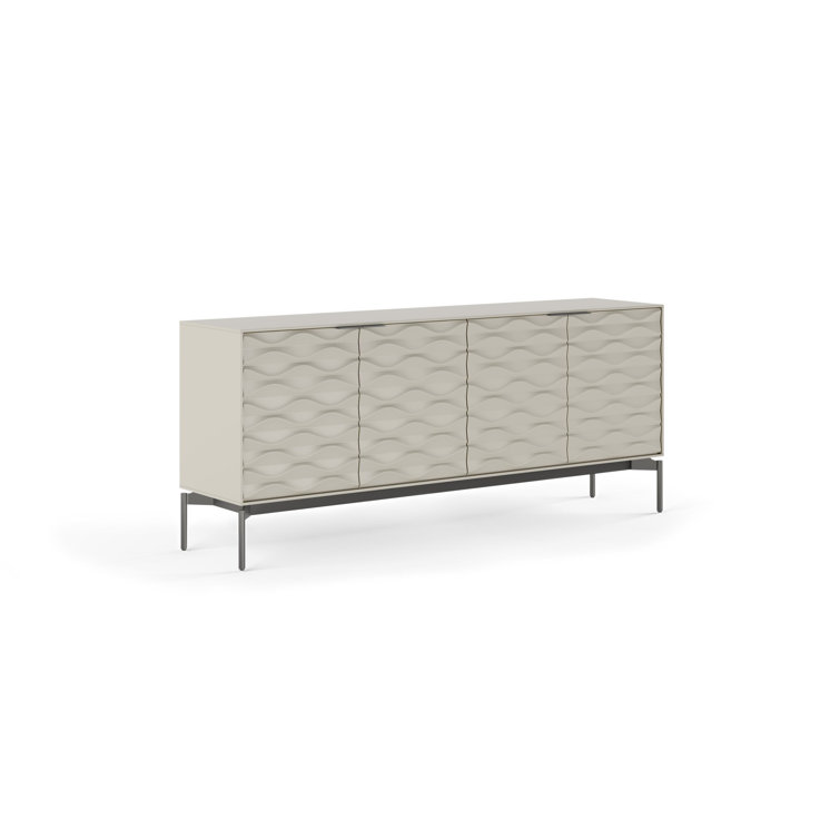 Stone and Brushed Carbon MDF Sideboard with Clear Glass Shelves