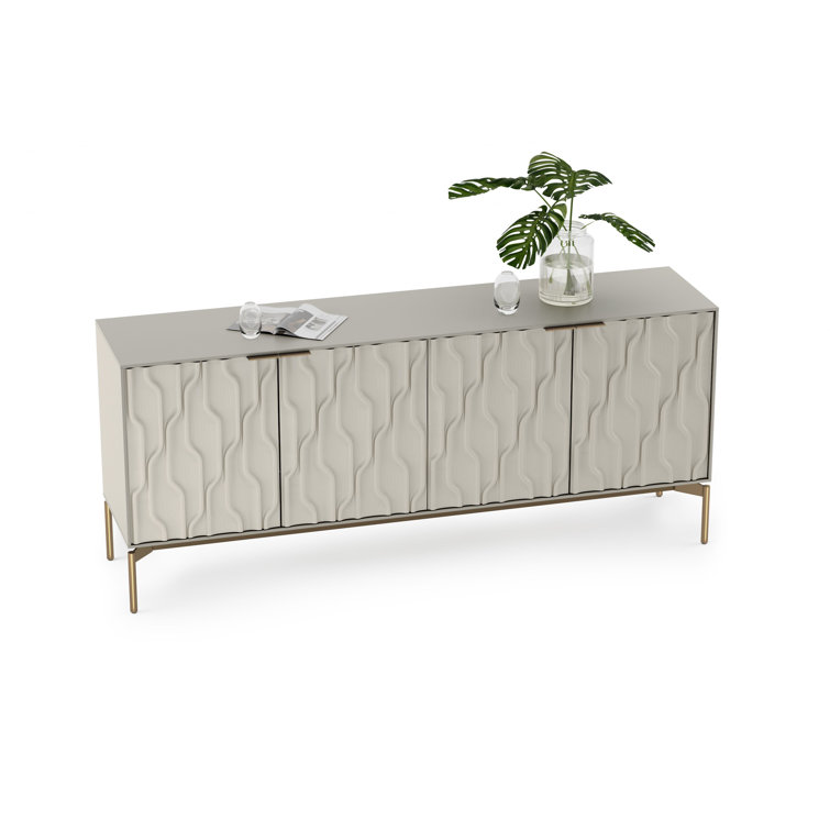 Stone and Brushed Brass MDF Sideboard with Tempered Glass Shelves