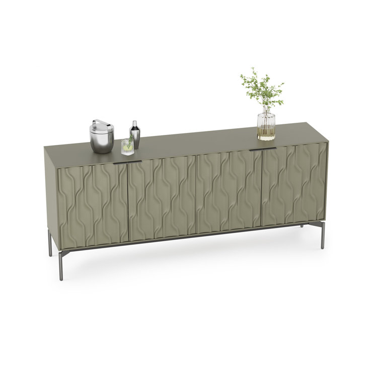 Moss and Brushed Carbon 80'' Modern Sideboard with Glass Shelves