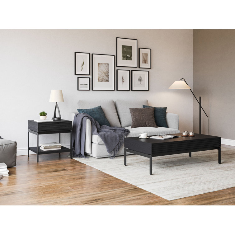 Ebonized Ash and Black Rectangular Coffee Table with Storage