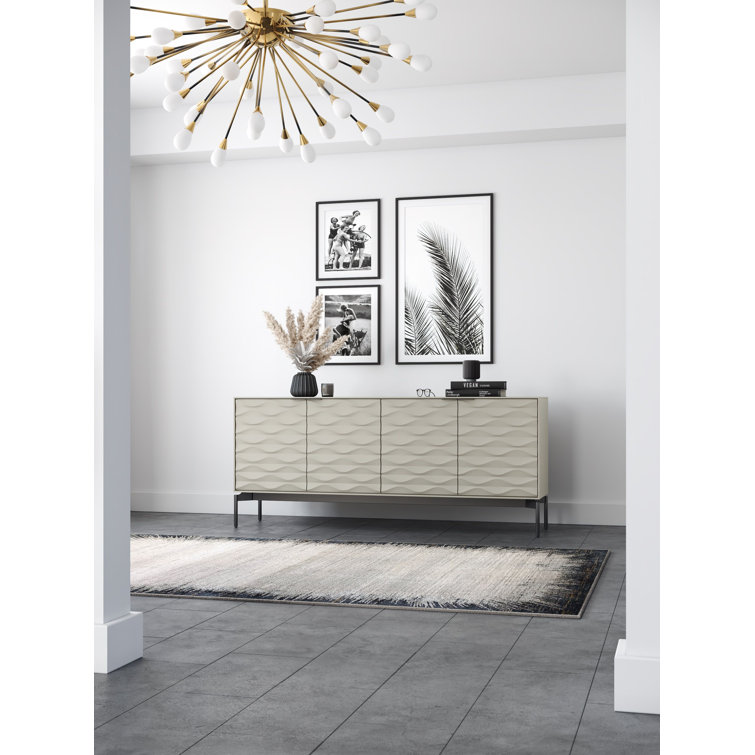 Stone and Brushed Carbon MDF Sideboard with Clear Glass Shelves