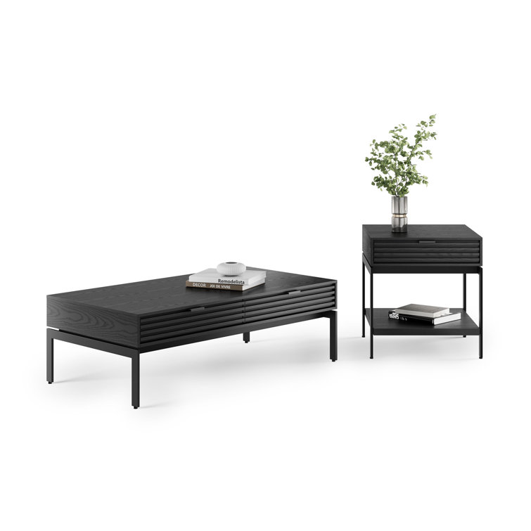 Ebonized Ash and Black Rectangular Coffee Table with Storage