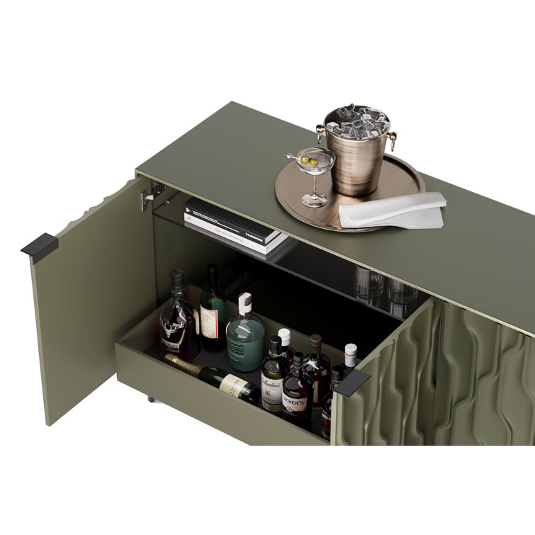 Moss and Brushed Carbon 80'' Modern Sideboard with Glass Shelves