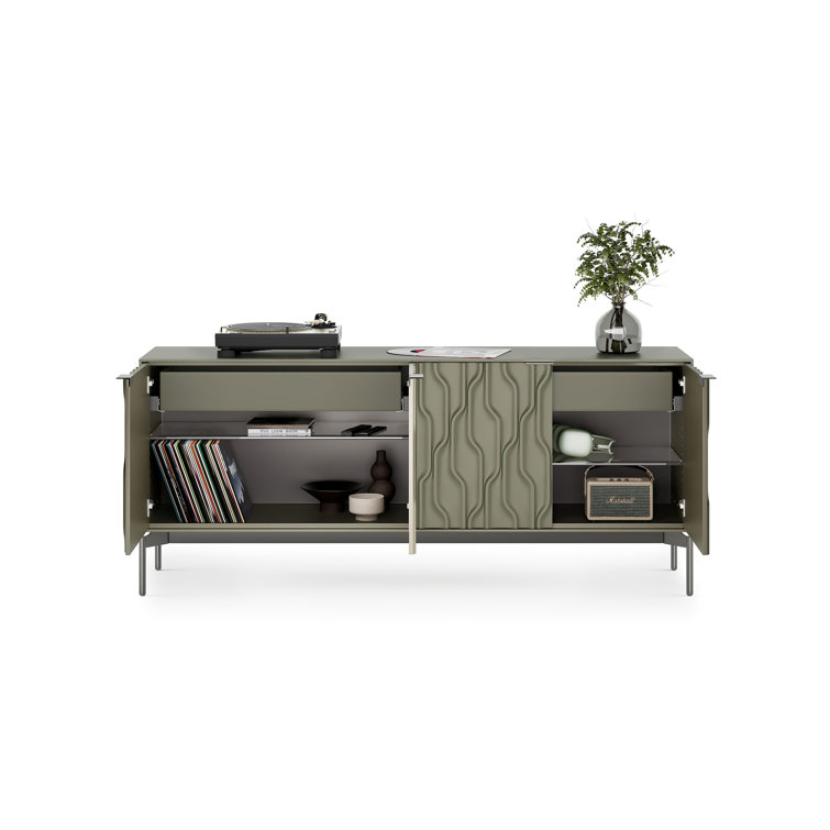 Moss and Brushed Carbon 80'' Modern Sideboard with Glass Shelves
