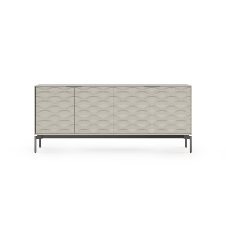 Stone and Brushed Carbon MDF Sideboard with Clear Glass Shelves
